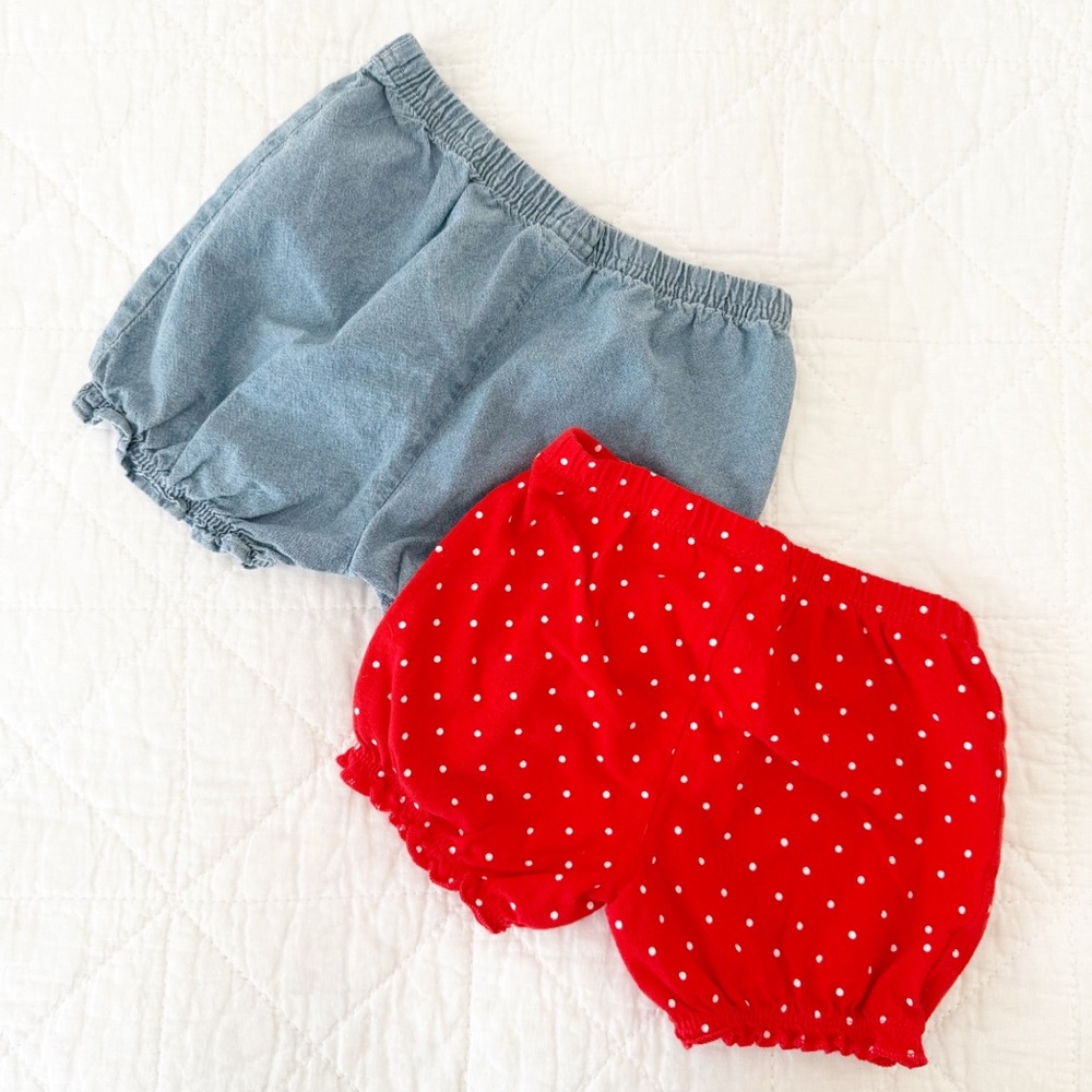 CARTER’S Baby Girl 2 Bloomers Chambray red White Polka Dots 18 Months - Picture 4 of 4